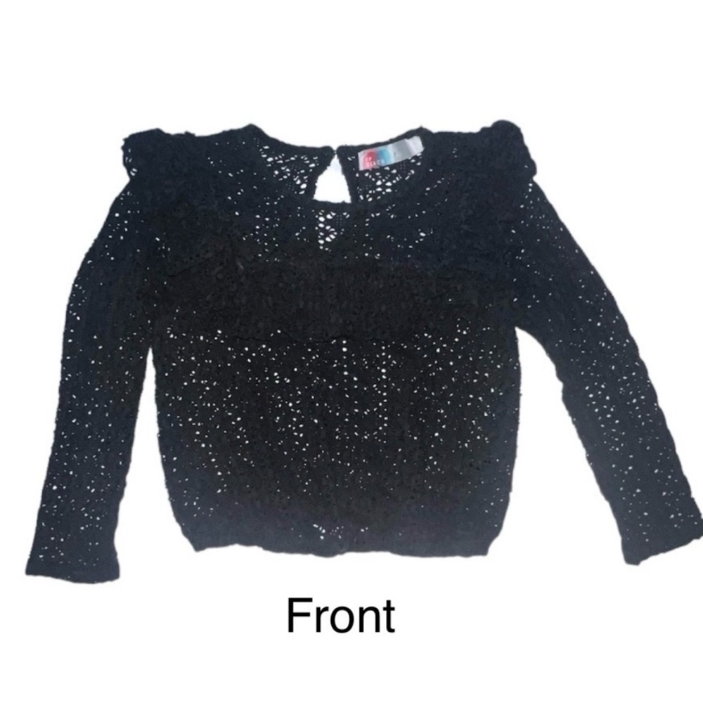 Free People FP Beach Feel The Love Black Crochet Long Sleeve Ruffle Top Small - Picture 2 of 15